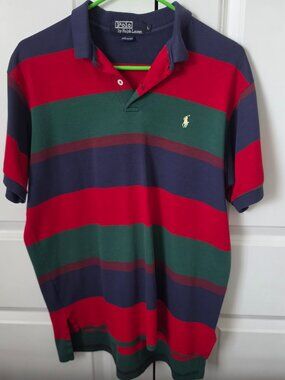 Vintage Men's Polo Ralph Lauren Multi-Color Striped Cotton Polo Shirt Size Large
